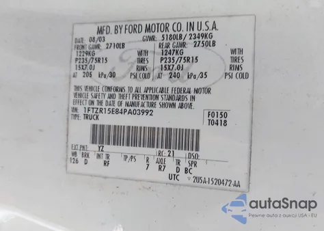 2004 Ford Ranger Xlt z USA, uszkodzony, nr VIN 1FTZR15E84PA03992